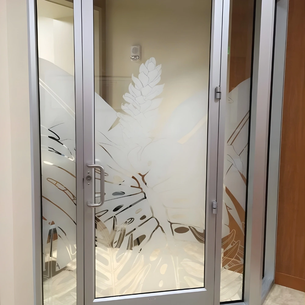 custom etched glass decals in Dubai