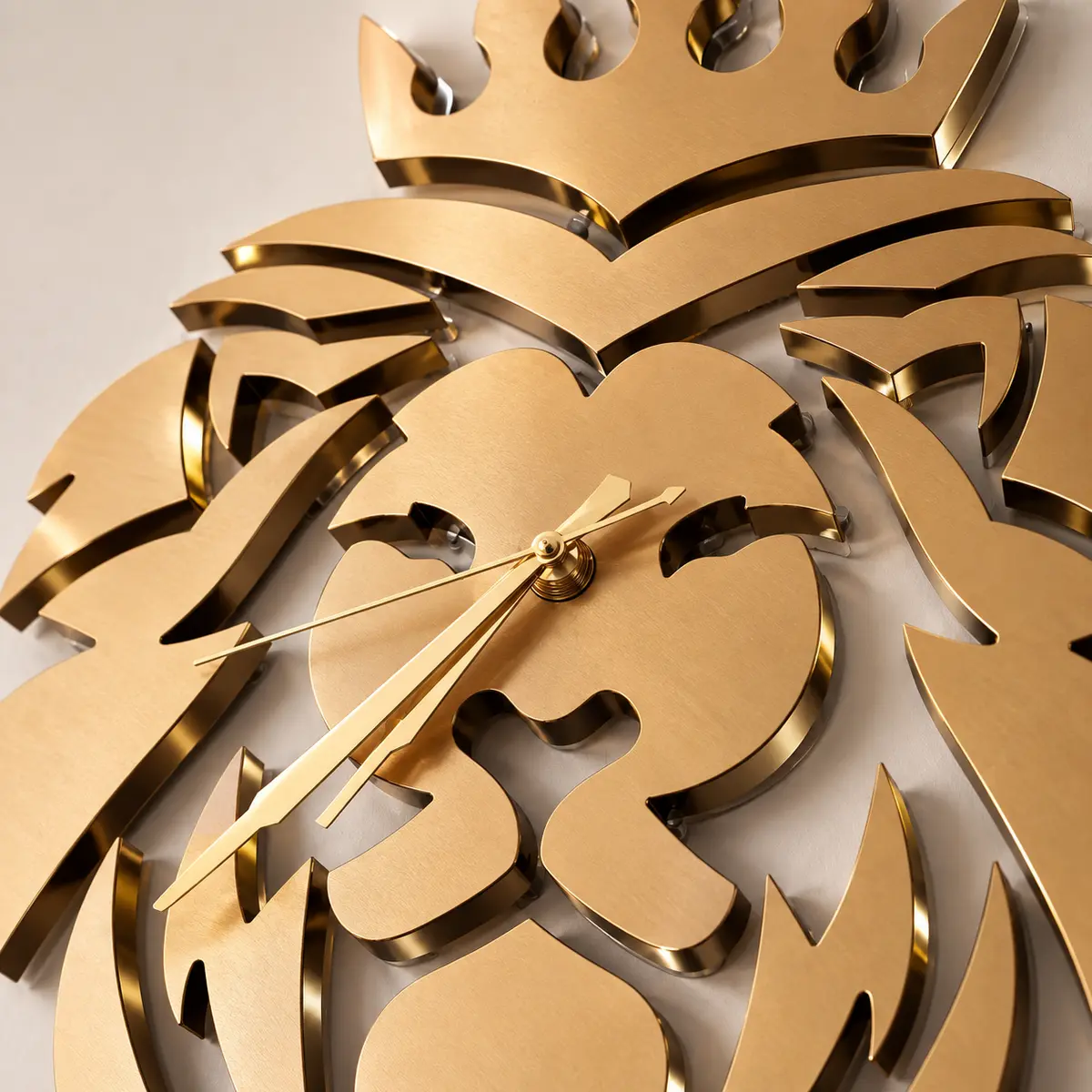 Close-up of layered gold wall clock material and finish