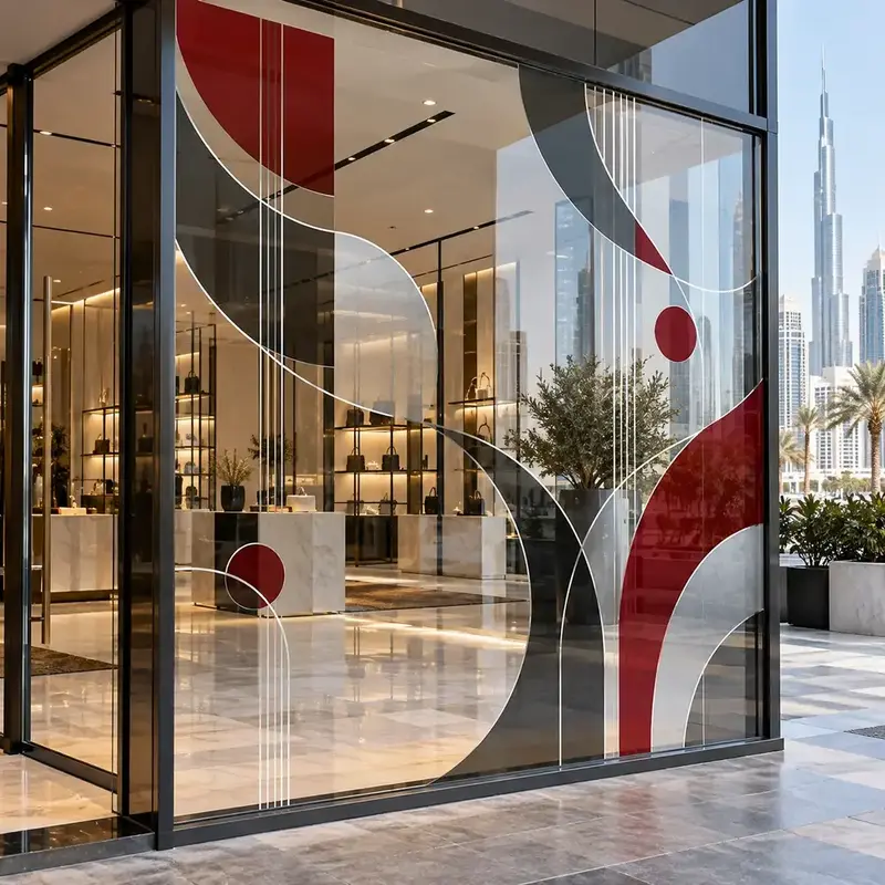 Ultra clear glass stickers on a Dubai shopfront window